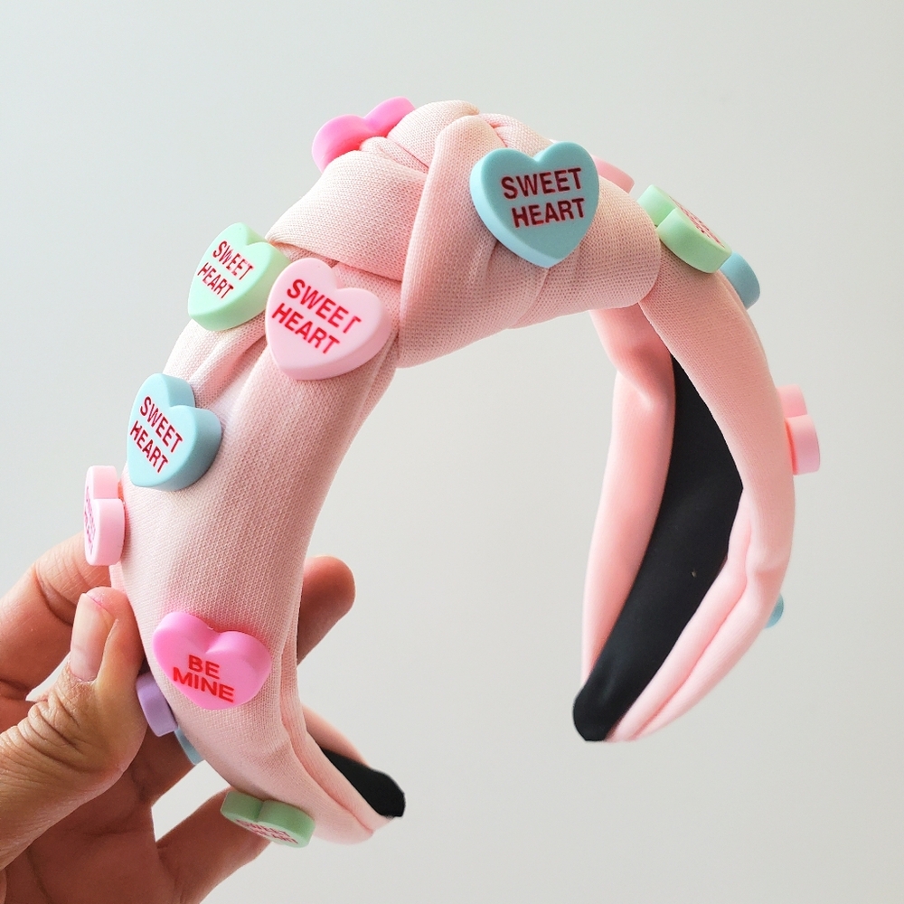 Valentine's Day Conversation Hearts Knotted Headband, Light Pink One Size New